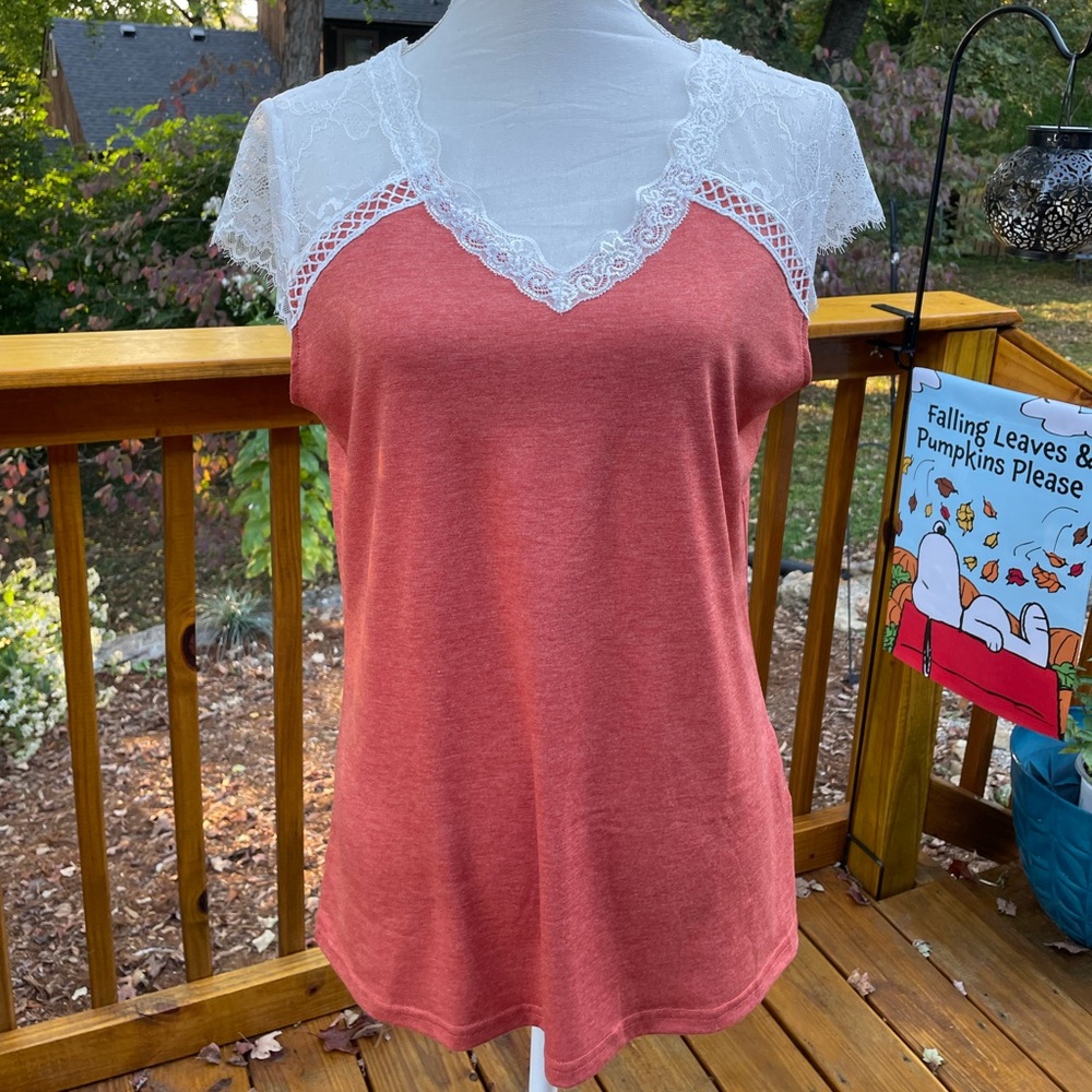 Lace Trim Coral Top